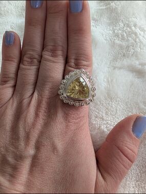 Sterling Silver Lemon Citrine Statement Ring | Large Trillion Cut Boho Ring